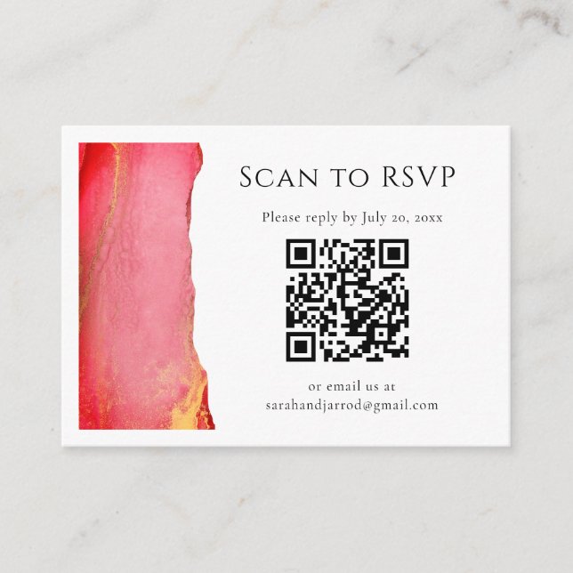 Pink Gold QR Code Wedding Enclosure Card (Front)