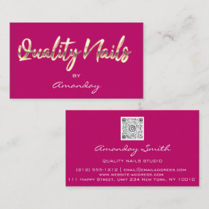 Pink Gold Quality Nail Script QR Code Logo  Business Card