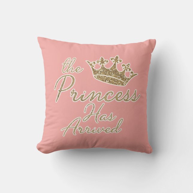 Pink Gold Queen Tiara Princess Arrived Pageant   Cushion (Front)