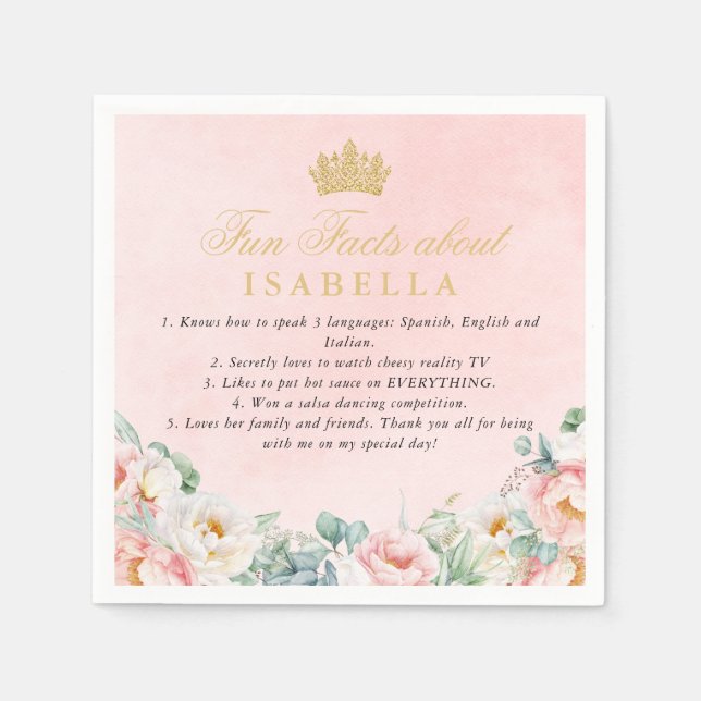 Pink Gold Quinceañera Party Fun Facts Napkins (Front)