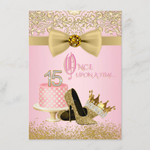 Pink Gold Quinceanera Princess 15th Birthday Invitation
