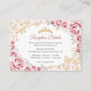 Pink Gold Quinceanera Reception Details Enclosure Card