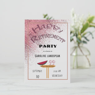 Pink Gold Rain Happy Retirement Party  Invitation