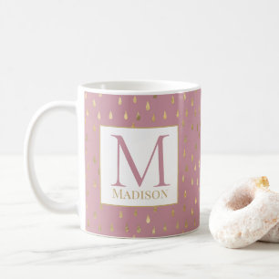 Pink Gold Raindrop Modern Trendy Monogram Coffee Mug
