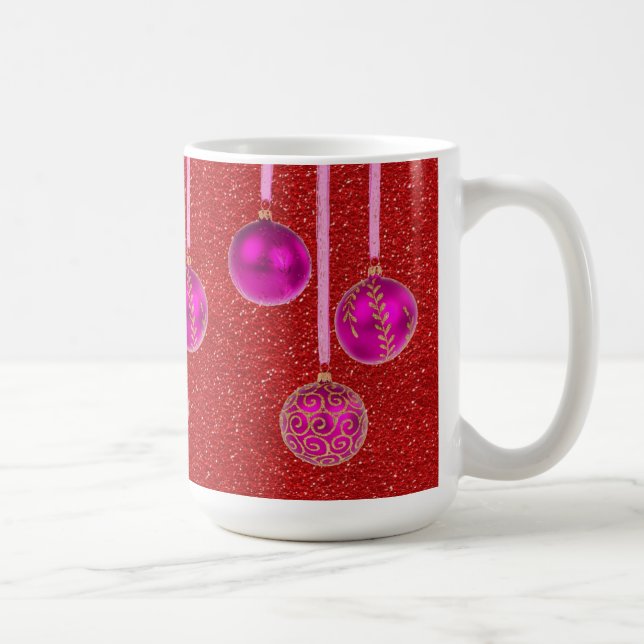 Pink Gold Red Glitter Merry Christmas Baubles Mug (Right)