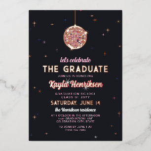 Pink Gold Retro Discoball Flares Graduation Party