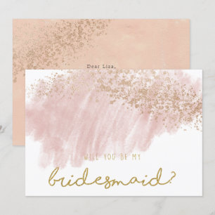 Pink gold rose blush splatter faux glitter chic invitation