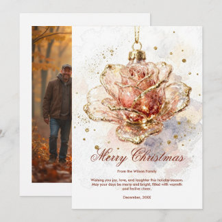 Pink Gold Rose Ornament Photo Christmas TMF26 Holiday Card