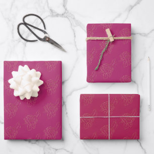 Pink Gold Roses Floral Wrapping Paper Sheet