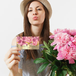 Pink Gold Roses Flower Logo Event Planner QRCode  Business Card