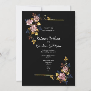 Pink Gold Roses Flowers Invitation