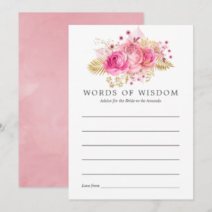 Pink & Gold Roses Watercolor Bridal Shower Advice Invitation