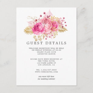 Pink & Gold Roses Watercolor Wedding Guest Details Enclosure Card
