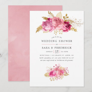Pink & Gold Roses Watercolor Wedding Shower invite