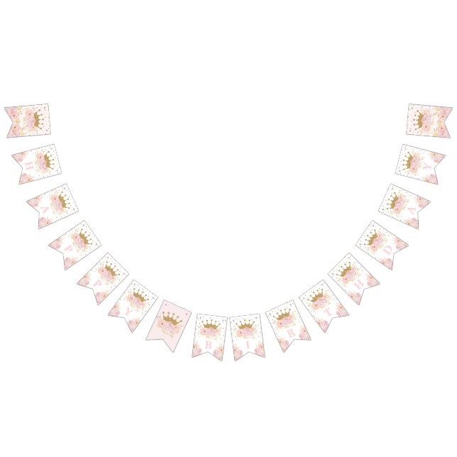Pink Gold Royal Crown Princess Happy Birthday Bunting (All)