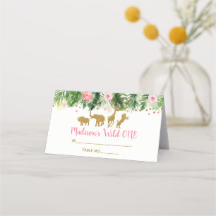 Pink & Gold Safari Animal Wild One First Birthday Place Card