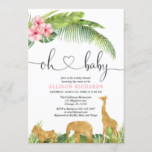 Pink gold safari jungle girl baby shower invitation