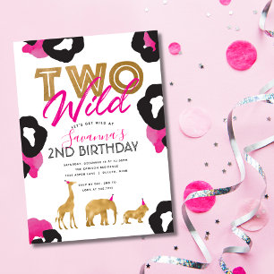 Pink Gold Safari Two Wild 2nd Birthday Invitation
