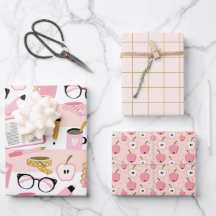 Pink Gold School Girl Wrapping Paper Set