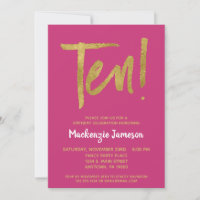 Pink Gold Script 10th Birthday Party Invitation