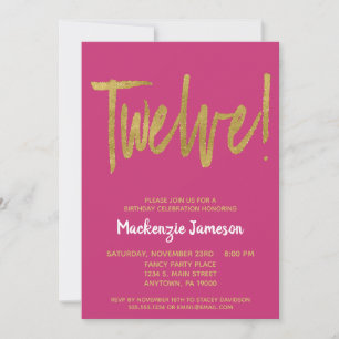 Pink Gold Script 12th Birthday Party Invitation