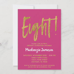 Pink Gold Script 8th Birthday Party Invitation