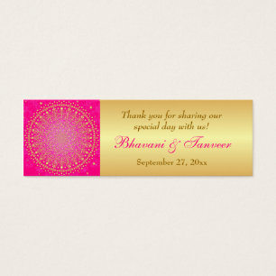 Pink, Gold Scrolls, Stars Wedding Favour Tag