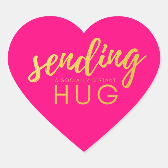 Pink Gold Sending Social Distancing Hug Heart Sticker (Front)