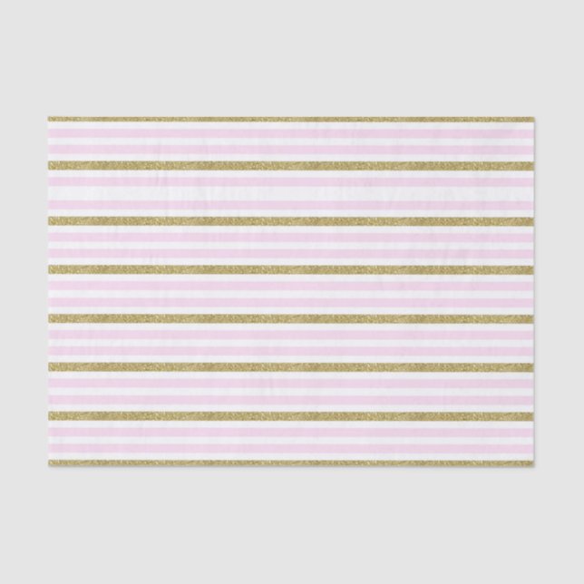 Pink & Gold Shimmer Glitter Stripes Stripe Tissue Paper (Front)