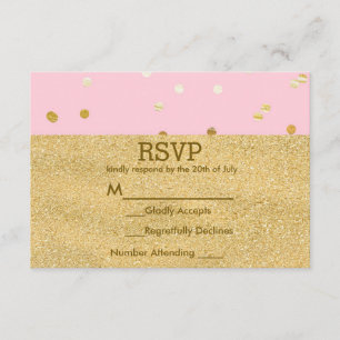Pink & Gold Shiny Confetti Dots Chic Modern RSVP Card