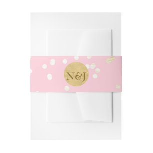 Pink & Gold Shiny Confetti Dots Modern Invitation Invitation Belly Band