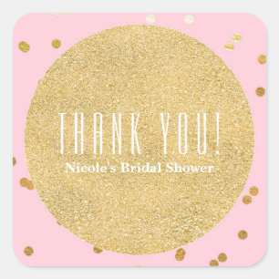 Pink & Gold Shiny Confetti Dots Party Favour Square Sticker