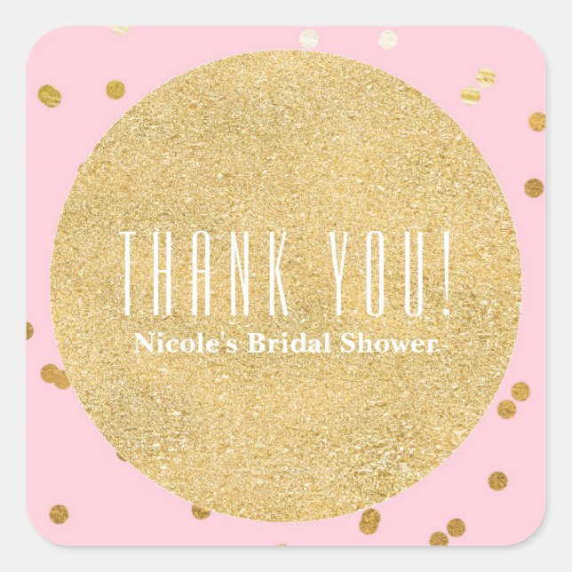 Pink & Gold Shiny Confetti Dots Party Favour Square Sticker (Front)