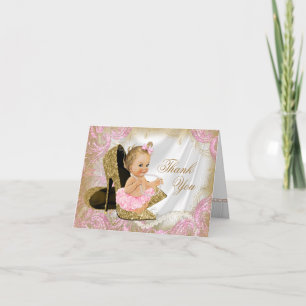 Pink Gold Shoe Girl Baby Shower Thank You Note Card