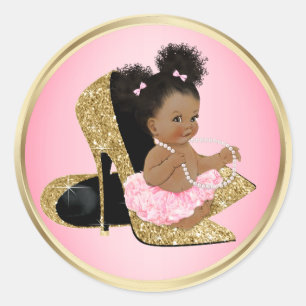 Pink Gold Shoes Baby Shower Stickers