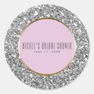 Pink Gold Silver Glitter Elegant Wedding Favour Classic Round Sticker
