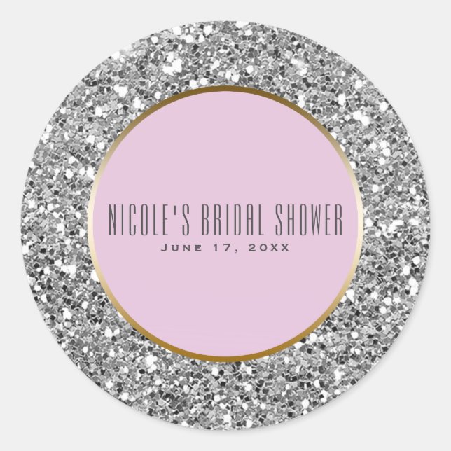 Pink Gold Silver Glitter Elegant Wedding Favour Classic Round Sticker (Front)