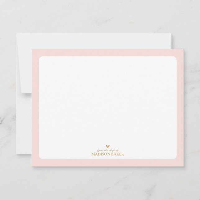 Pink & Gold | Simple Heart Personalised Stationery Card (Front)