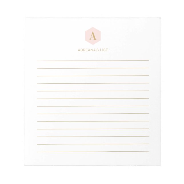 Pink & Gold Simple Modern Monogram Personalised Notepad (Front)