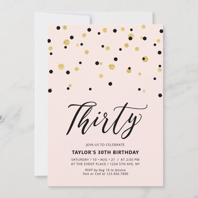 Pink & Gold Simple Thirty 30th Birthday Party Invitation (Front)