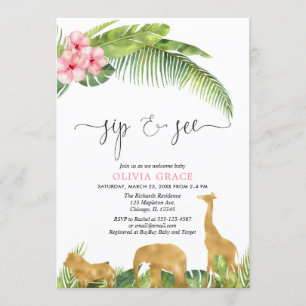 Pink gold sip and see safari jungle meet greet invitation