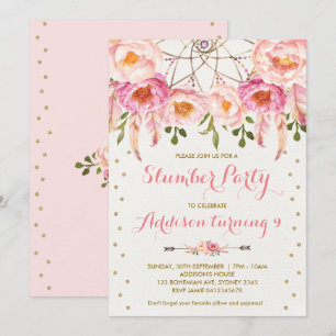 Pink & Gold Slumber Party Boho Birthday Sleepover Invitation