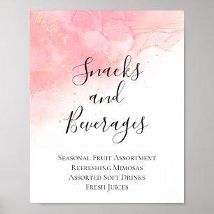 Pink Gold Snacks and Drinks Baby Shower Sign