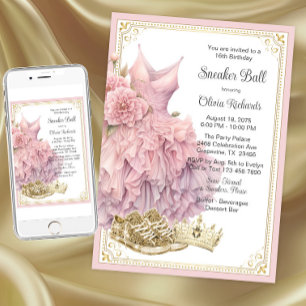 Pink Gold Sneaker Ball Birthday Party  Invitation