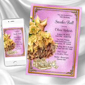 Pink Gold Sneaker Ball  Invitation