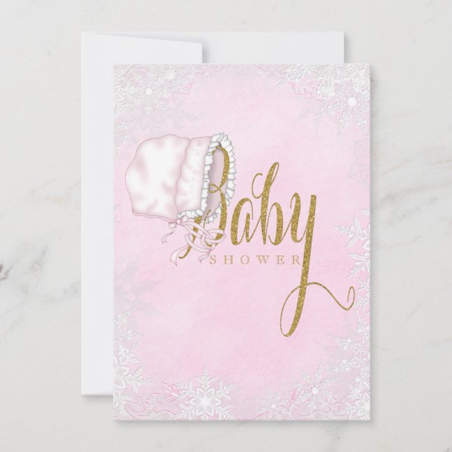 Pink Gold Snowflake Baby Girl Shower Invitation (Front)