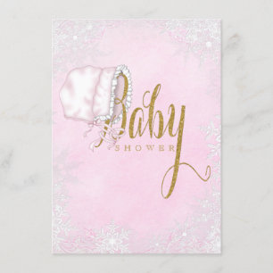 Pink Gold Snowflake Baby Girl Shower Invitation