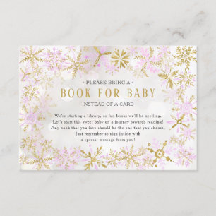 Pink Gold Snowflake Baby Shower Book for Baby Card