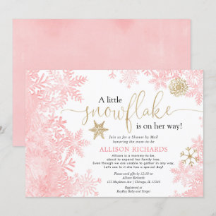 Pink gold snowflake Shower by Mail baby shower Invitation