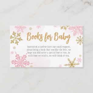 Pink Gold Snowflakes Baby Shower Books for Baby Enclosure Card
